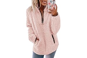 Nilimoph Pullover Damen Flauschig Pulli Fleece Weich Herbst Winter Warm Kapuzenpullover Casual Sweatshirt Winter Mit Seitentasche Zip Langarm Oberteile Top