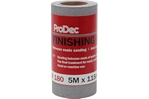 ProDec 5m Roll 180 Grit Medium Grade Finishing Paper for Sanding Between Coats of Paint or Varnish - 115mm Wide Abrasive Paper Roll Compatible with Machine Sanders & Hand Sanders