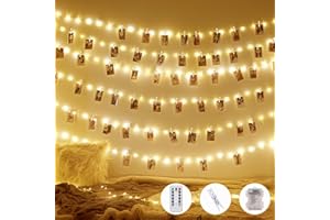 TIDEVAN 10M 100LED Luci Per Foto,Luci LED Camera da Letto Per Foto Clip Appendi Foto da Interno con Mollette 80 Clip,Applica a Regalo Ragazza, Decorazioni Camera da Letto,Festa,Matrimonio Bianca Caldo