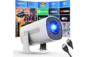 AGIMA [Apps intégrées & Modes Étoiles] Vidéoprojecteur Supporte 4K 1080P avec Modes Étoiles Mini Projecteur avec Android TV OS WiFi6 y BT5.2 Auto Keystone, Compatible Con HDMI/TV Stick/USB, Blanc