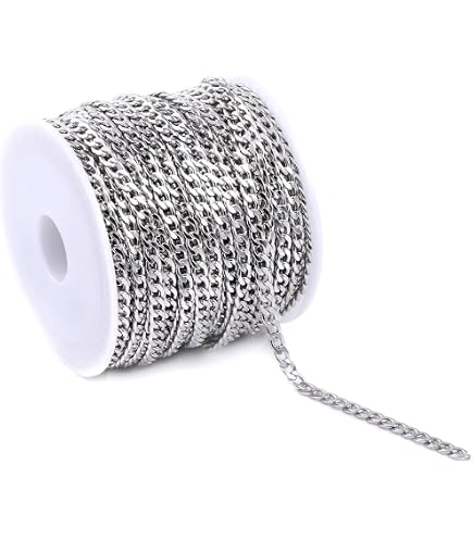 Perlin Chaîne à Maillons Ronds En Métal De 3 M - 4 Mm - Vendu Au Mètre - Pour La Fabrication De Bijoux, Bracelets, Travaux Manuels