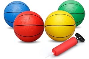 Dilabnda Mini Hoop Ballon de basket en caoutchouc de 7 pouces pour enfants Toddlers Replacement Basketball Beach Ball Small Bouncy Balls 4 Balls et 1 pompe à balle