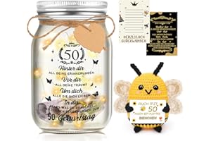 Johiux LED Bottle Light with Positive Potato Bee for 50th Birthday Woman Man Pocket Hug Positive Lucky Charm Bee Birthday Card Funny Money Gifts 50th Birthday Card