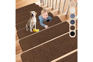 Cnwinu 15PCS Stair Treads Mats,Self-Adhesive Stair Runner Carpet for Staircases,60x20cm Stair Carpet Treads,Non-Slip Stair Mats for Indoor Wooden Steps,Stair Covers for Children,Elders and Pets(Brown)