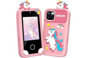 Muiefe Kids Phone for Girls, 2.8 Inch Touchscreen Kids Smart Phone with Dual Camera, 32G Card, Unicorn Toy Mobile Phone Christmas Birthday Gifts for 3 4 5 6 7 8 9 Year Old Girls