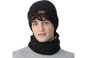 NovForth Ensemble bonnet et cache-cou - Bonnet tricoté et écharpe tubulaire avec polaire - Bonnet d'hiver en laine pour femme, homme, adolescent - Cache-cou pour ski, cyclisme, course, promenade