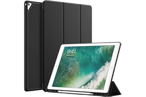 JETech Coque pour iPad Pro 12.9 Pouces (Modèles 2015/2017, 1ère /2ème Génération) avec Porte-Stylet, Étui Housse Mince Tablette avec Dos en TPU Souple, Réveil/Veille Automatique (Noir)