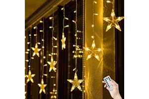 BLOOMWIN Guirnaldas Luminosas Estrellas Cortina Luces 12 Estrellas 3x0.65M con Control Remoto 8 modos 120 LED 5V USB Cadena Luces de Navidad para Balcón, Ventana, Pared, Escaparate, Boda, Fiesta