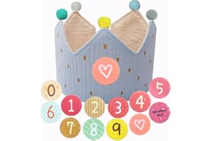 LZRinue Geburtstagskrone aus Musselin für Jungen und Mädchen, geeignet für Kindergeburtstage, Krone aus Musselinstoff mit Knopfnummern 0–9, Kinderparty-Dekorationshut