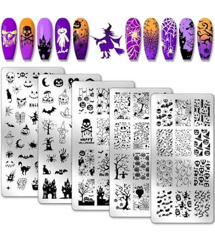 FRCOLOR Nagelstempelplatten Set – 3 Stempelplatten + Schablonen, Edelstahl, Für French Nails & Nailart Designs