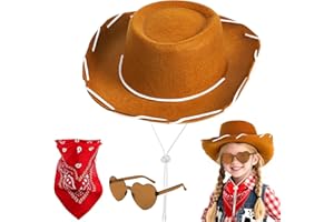 AUYAO Cappello da Cowboy per Bambini, Accessori per Costumi da Cowboy Cappelli, 3PZ Occidentale Cappello per Bambini, con Bandana Occhiali, Western Cappello da Cowgirl per Halloween Feste Carnevale