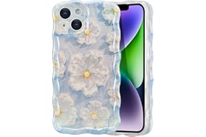 EYZUTAK Etui na iPhone'a 14, kolorowe retro obraz olejny kwiat laserowy błyszczący wzór urocze kręcone falowane obramowanie wykwintne etui na telefon stylowe trwałe etui ochronne TPU dla dziewcząt