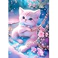QINRUBB DIY Chat Peinture Diamant Painting Kit, 5D Chaton Art Du Diamant Complet Kits, Fleurs Lune Diamond Art Kits Point De Croix Painting Pour Adultes Débutants Maison Décor 30x40cm