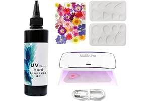 Kizaten Resina UV Trasparente, 200g Resina UV con Lampada UV 36W, Realizza Decorazioni di Fiori Secchi, Kit Resina Epossidica Completo, Adatto ai Principianti