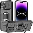 Lumobrilla for iPhone 14 Pro Max Case with Sliding Camera Cover and 360° Rotate Ring Kickstand Heavy Duty Protective Shockproof Protective Phone Case for iPhone 14 Pro Max Cover,Black
