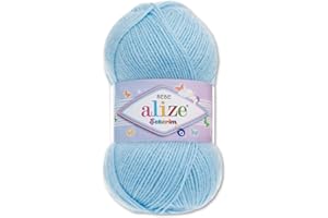 Frida's Wollhaus Alize Sekerim Bebe Pelote de laine pour bébé - 100 g - Pour tricot, crochet et acrylique - 43 couleurs (040 - Bleu pastel)