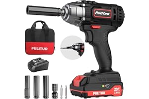 PULITUO 20V 1/2 Inch Avvitatore a Impulsi, Avvitatori a Massa Battente 2.0Ah Batteria Con Caricatore Rapido,Chiave a Percussione Senza Fili,2800RPM,3*Chiave a Bussola,2*Viti Bit Testa,1* Adattatore