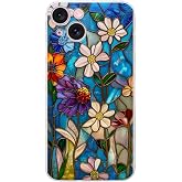 PrintiFy iPhone 15 Plus ile Uyumlu Vitray Mavi Bahar Tasarımlı Şeffaf Silikon Kılıf