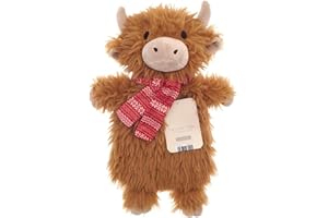 E&A DISTRIBUTION LIMITED Hot Water Bottle with Cover 1 Litre - Fluffy Faux Fur Fleece Cover Durable Winter Warm - Natural Rubber- Adults and Kids Cute Animal Fleece Novelty Plush Hot Water Bag Cosy Gifts (Highland Cow)