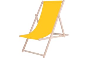SPRINGOS Chaise Longue Pliante en Bois Massif pour Jardin et Petit Balcon système de sécurité 3 Positions Chaise Longue Pliante en Bois avec Tissu