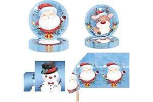 POPOYU 53Pcs Christmas Party Tableware Set,16 Guests Christmas Table Decoration Dinnerware Set with Xmas 137*274cm Tablecloth Napkins Christmas Paper Plates for Christmas Party Supplies Tableware Decorations
