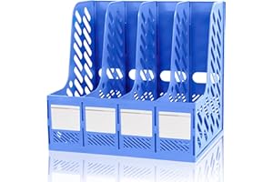KXF Plastic A4 File Organiser Desktop Office Organizer Documents Magazines Holder Office Desk Storage Kitchen Organiser Rack Dividers 4 Compartments File Frame Cabinet Home School Folder Bookshelf