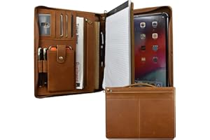 Calfinder Porte-documents A4 en cuir pour iPad Pro 12.9 (2018/2020/2021) avec porte-bloc A4 et fermeture éclair Marron