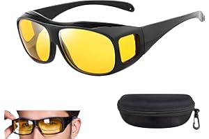 GENERIC Polarized Night Driving Over Glasses, Lightweight Anti Glare Night Vision Driving Glasses Yellow Lens with Side Shields Fashion Headlight Glasses for Men Women