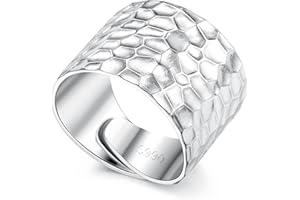 KRFY 925 Sterling Silver Rings for Women Handmade Wide Adjustable Band Ring High Polished Handmade Dome Ring Hammered Band Ring for Women Men, Adjustable
