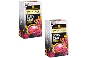 ASOKOBOX Rich and Bold Spicy Chai Tea Bags Bundle - 100 Bags of Authentic Indian Tea Flavour with Twinings Tea Bags Spicy Chai (2 x 50 Bags) Great as a Warming Exotic Drink, Ice Tea or an Easy to Make Chai Lat