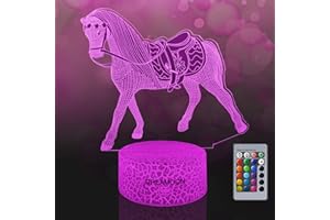 DREAMOON Pferde Mädchen Geschenk, 3D Nachtlicht für Kinder,Illusions lampe 16 Farben mit Fernbedienung, Spielzeug für Mädchen 10, 9, 8, 7, 6 Jahre(02)