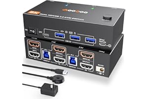 AOOCOO Commutateur KVM HDMI 8K @ 60Hz/4K@120Hz, commutateur KVM HDMI pour 2 ordinateurs, 2 moniteurs et 4 appareils USB 3.0, télécommande filaire et câble USB inclus