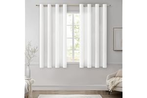 MRTREES Leinenvorhänge mit Ösen, für Schlafzimmer, kurze Netzvorhänge für Fenster, Sichtschutz, halbtransparentes Material, 2 Paneele, 117 x 137 cm, Weiß