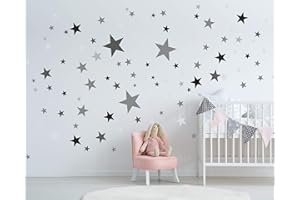 ELES VIDA Adhesivo de pared de 50 estrellas para la habitación de los niños - colores pastel, cielo estrellado de bebé para pegar en la decoración de la pared de adhesivo de pared, Gris negro