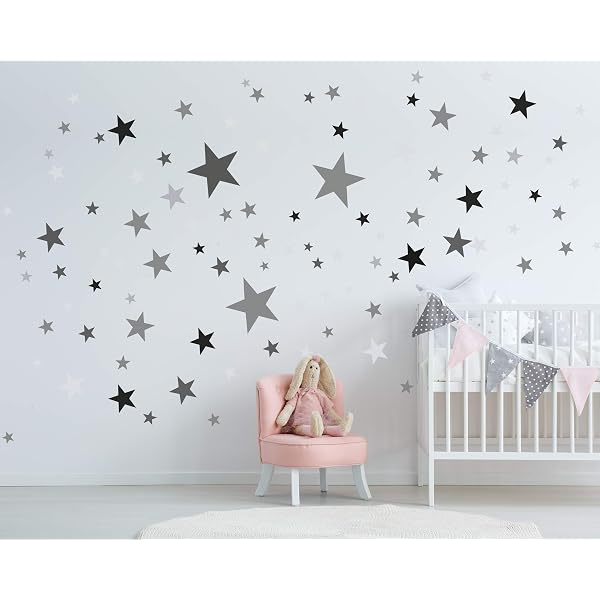 Stickers Muraux Étoiles Enfant - 25 Autocollants Ciel Étoilé - Pastel Bleu - Décoration Chambre Bébé