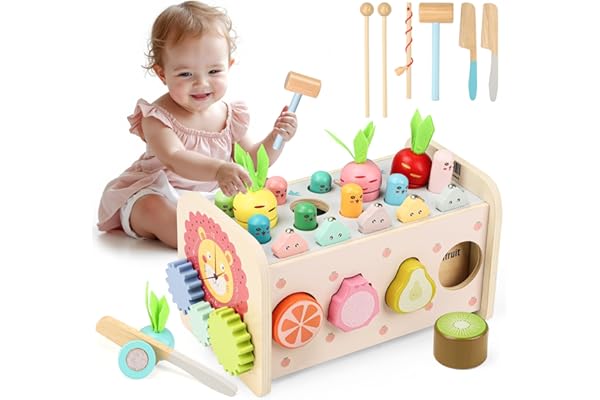 Mieryd Jouet Montessori Enfant 1 an, 9 en 1 Jeux en Bois Bebe Jouet Educatif Fille Garcon avec Xylophone, Jeu Pêche & Marteau, Jouet d'activité Musicaux Interactif Cadeau Anniversaire 2 Ans