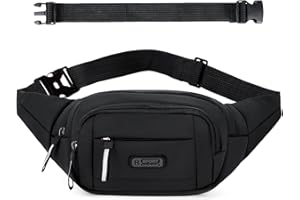 KOMINZZ 4 Pockets Bumbags and Fanny Packs for Women Men Bum Bag with 35cm Extended Belt Large Capacity Waist Bag Waist Packs for Sport Dog Walking Running Hiking Cycling Travel (Black)