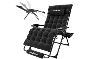 UDPATIO Sonnenliege Liegestuhl Klappbar Mit Getränkehalter Gartenliege Mit Auflage Polster, 78cm Extra Breiter Gartenstuhl, Verstellbar Rückenlehne mit Kissen-Unterstützung Schwarz