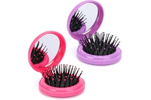 MOZEAT LENS Mini spazzola rotonda per capelli con specchio, confezione da 2 spazzole pieghevoli per capelli, dimensioni da viaggio, spazzola compatta per capelli, spazzola per capelli tascabile, strumento