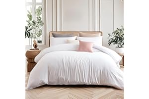 Soifox Double Duvet Cover Set White - Soft Microfiber Duvet Cover 200 x 200 cm with 2 Pillowcases 50 x 75 cm, Non Iron Luxury Bedding Set with Zipper Closure
