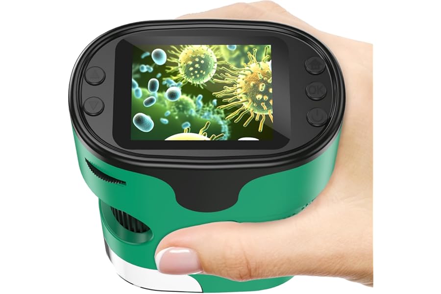1000X Handheld Digital Microscope for Kids - 4K 2.0" Screen, Rechargeable Mini Labster Portable Pocket Scope, Includes Slides Kit - Science Gadget Edu Gift for Children Ages 4-12 (Green)
