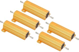 PATIKIL 50W 10 Ohm Resistore in Alluminio, 5pz Resistenza con Alloggiamento in Alluminio Resistenza a Filo Avvolto Resistenza Potenza con Presa a Vite Tolleranza Tolleranza 5%, Dorato