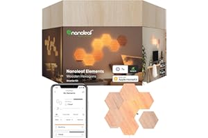 Nanoleaf Elements Hexagon Starter Kit, 7 Smarten Holzoptik LED Panels - Modulare Dimmbare WLAN Wandleuchte Innen, Musik Sync, Funktioniert mit Alexa Google Apple, Deko Wohnzimmer Schlafzimmer Büro