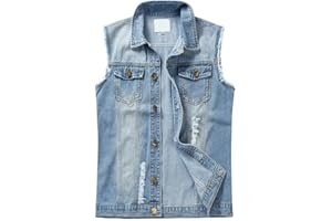 YOUTHUP Mens Ripped Denim Gilet Casual Vintage Biker Waistcoat Cowboy Sleeveless Vest Jacket