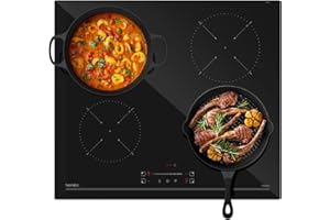 Hermitlux Płyta indukcyjna 60 cm, 7400W, wbudowana płyta kuchenna z 4 strefami gotowania, 9 poziomów mocy, odpowiednia do garnków z żelaza i stali nierdzewnej, brak wtyczki w zestawie