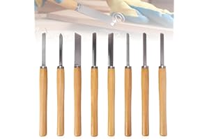 GBKDQQ Drechselmesser Set 8 Stück, Stechbeitel Set für Holz Drehmeißel Set mit Manganstahl Klingen und Poliertem Holzgriff, Drechselbeitelsatz für Profis und Bastler in Holzbearbeitung und Holzschnitzereien