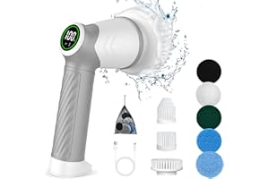 KOOHORO Electric cleaning brush 2 speed, Spin Scrubber with Upgrade LED Display, Power Scrubber with 7 Replaceable Brush Heads,bathroom brush for home,Floor,Kitchen,Bathtub,Stove,Car,Tile,Window