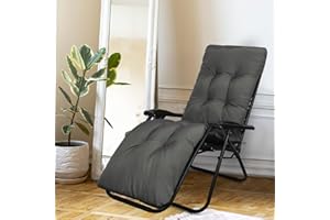 CUSHSUNR Waterproof Sun Lounger Cushion Only, 170 * 53 * 10cm Sunlounger Cushions Replacement Garden Relaxer Chair Cushion Pad Sunbed Cuhsion with Top Cover for Garden Patio Yard Beach (Dark Grey)