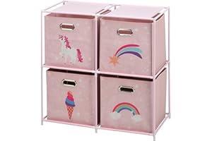 WELL HOME MOBILIARIO & DECORACIÓN Well Home Commode pour enfant à 4 compartiments avec cadres en métal Rose