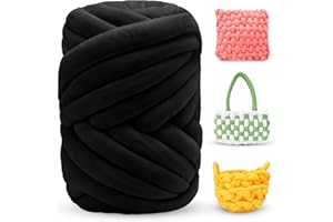LEREATI Fettuccia per Borse a Uncinetto, Filato Gigante 500g Filato di Lana Morbida Chunky Yarn Tubolare, Gomitoli Lana Grossa per Coperte a Mano, Animali Domestici, Letto (Nero)